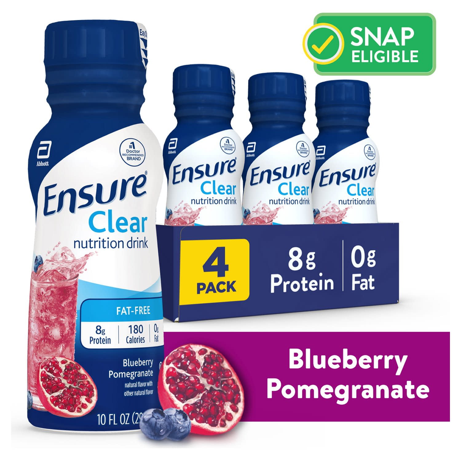 Ensure Clear Nutrition Drink, Blueberry Pomegranate, 10 fl oz, 4 Count