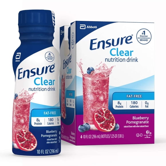 Ensure Clear Nutrition Drink, Fat-Free, Blueberry Pomegranate, 10 fl oz, 4 Pack