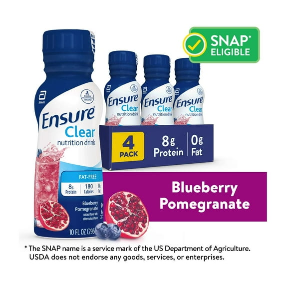 Ensure Clear Nutrition Drink, Fat-Free, Blueberry Pomegranate, 10 fl oz, 4 Pack