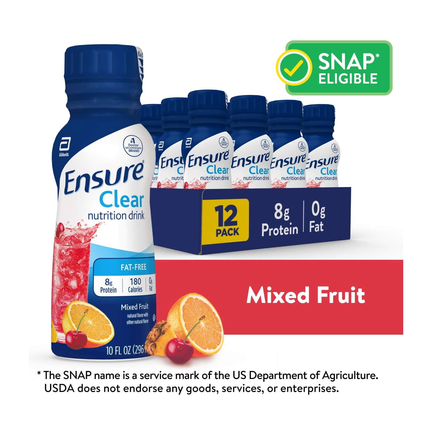Ensure Clear Nutrition Drink, Fat-Free, Mixed Fruit, 10 fl oz, 12 Pack