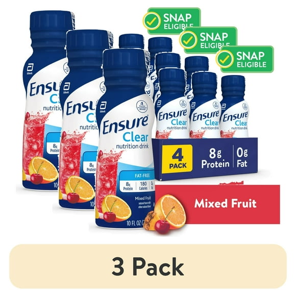 (3 pack) Ensure Clear Nutrition Drink, Mixed Fruit, 10 fl oz, 4 Count