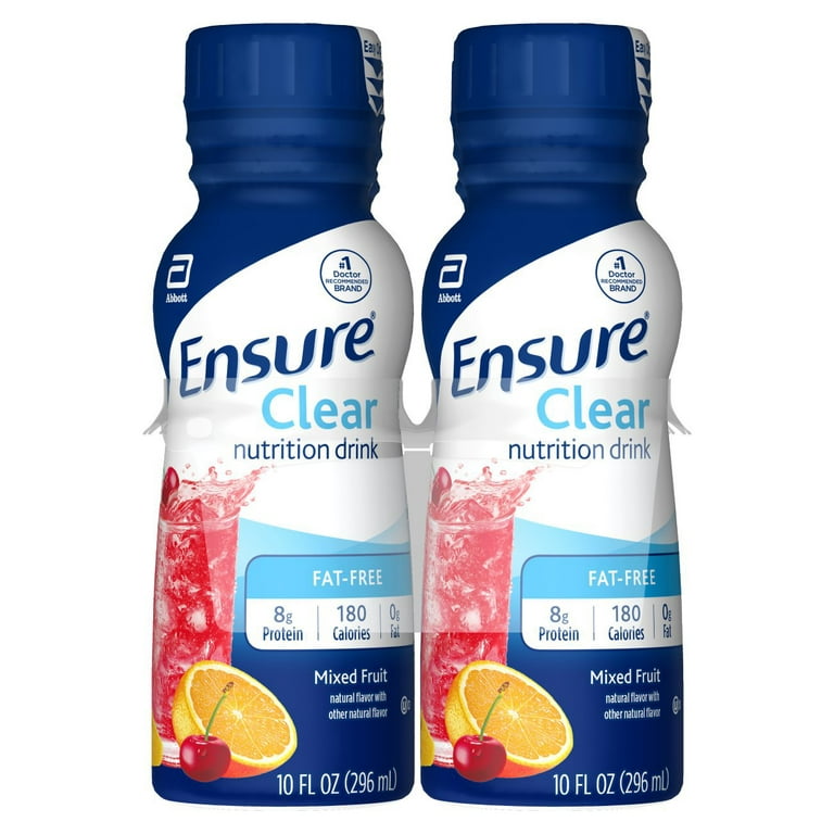 Ensure Clear Nutrition Liquid Drink, 0g fat, 8g of protein, Mixed Fruit, 10  Fl Oz (Pack of 12)