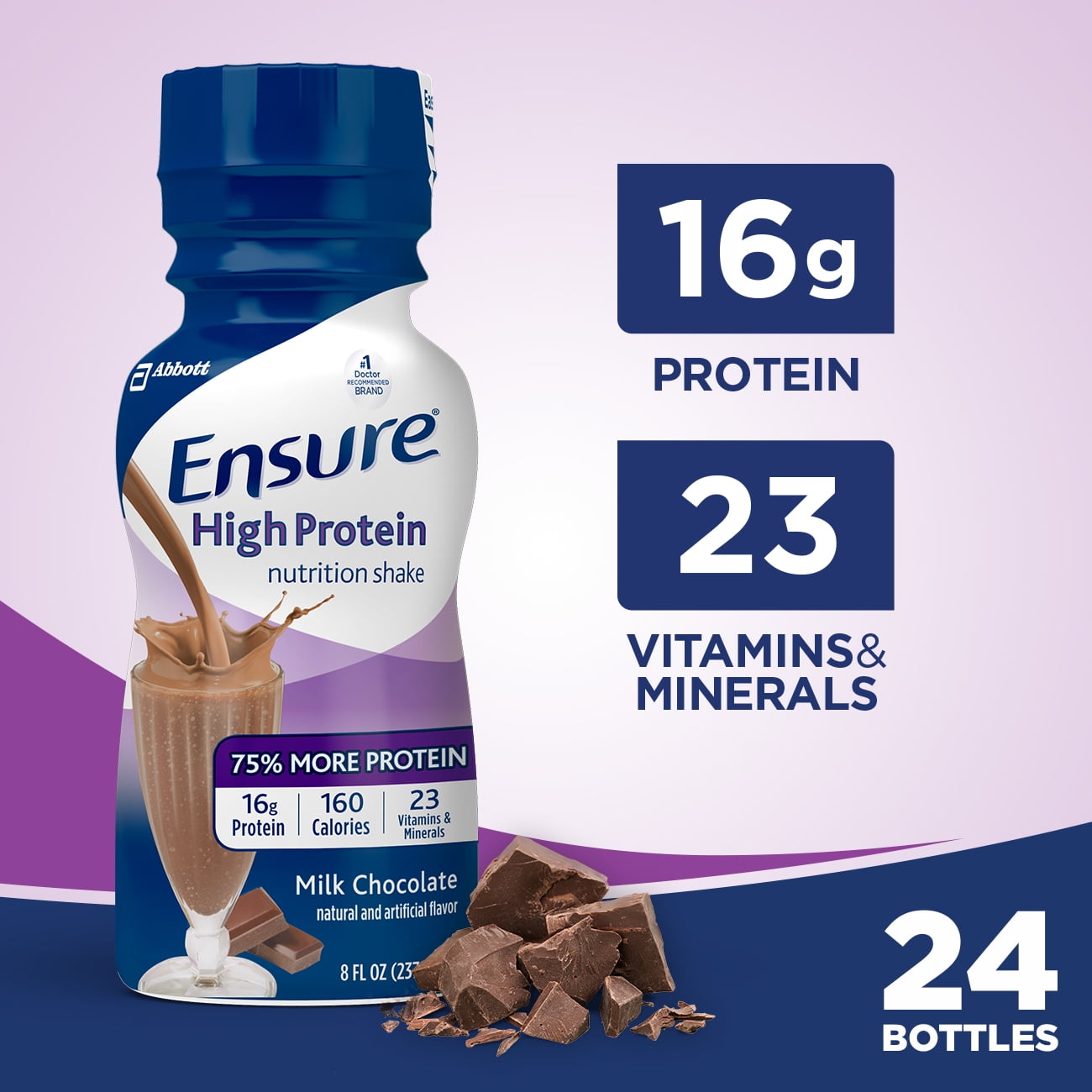 Ensure High Protein Nutrition Shake, Milk Chocolate, 8 fl oz, 24 Count