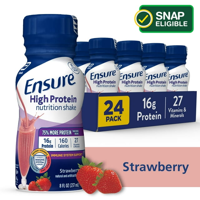 Ensure High Protein Nutrition Shake, Strawberry, 8 fl oz, 24 Count