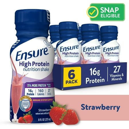 Ensure High Protein Nutrition Shake, Strawberry, Ready To Drink, 8 fl oz, 6 Pack