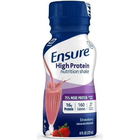 Ensure High Protein Nutrition Shake, Strawberry, 8 ounce Bottle, 6 Count