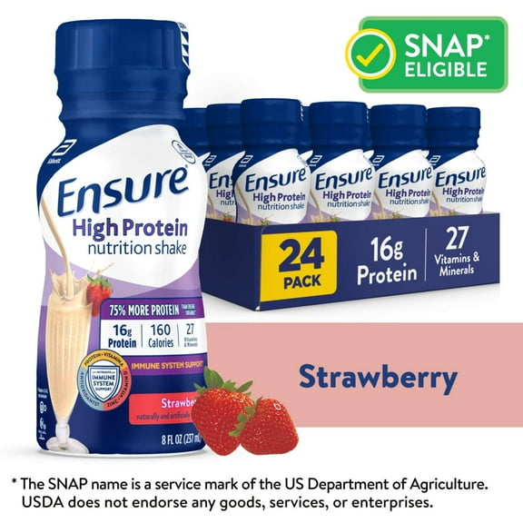 Ensure High Protein Nutrition Shake, Strawberry, 8 fl oz, 24 Count