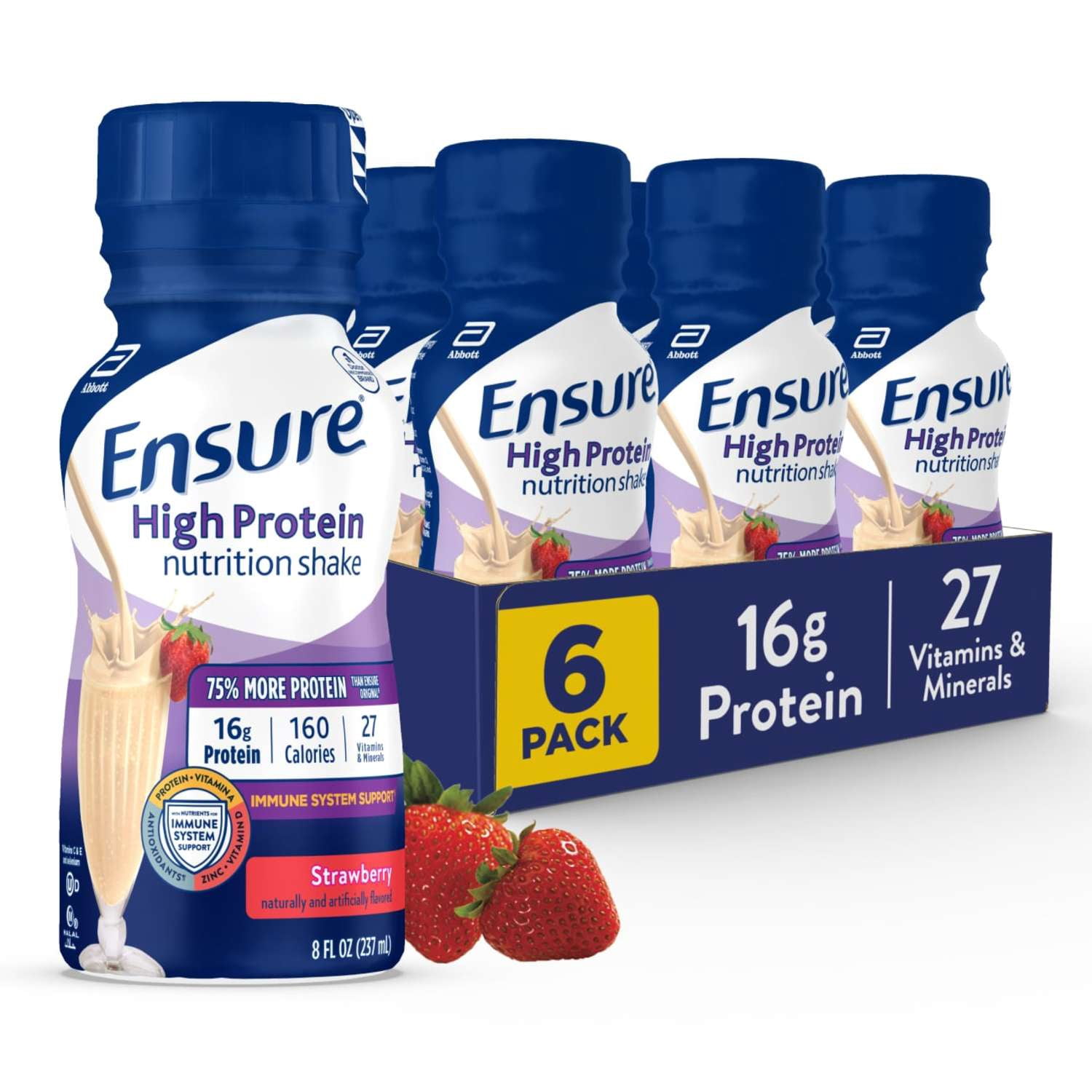 Ensure High Protein Nutrition Shake, Strawberry, 8 fl oz, 6 Count