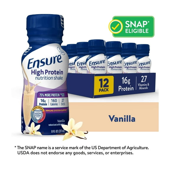 Ensure High Protein Nutrition Shake, Vanilla, 8 fl oz, 12 Count