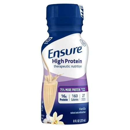 Ensure High Protein Nutritional Shake with 16g of High-Quality Protein, Ready-to-Drink Meal Replacement Shakes, Low Fat, Vanilla, 8 fl oz, 24 Count