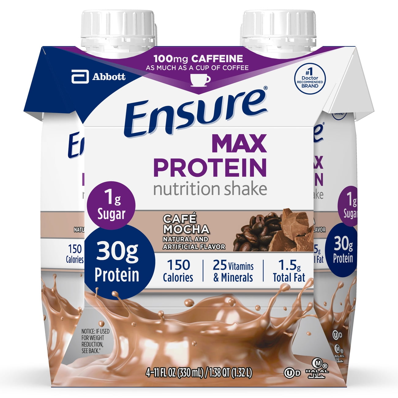 Ensure Max Protein Nutrition Shake, Cafe Mocha, 11 fl oz, 4 Count