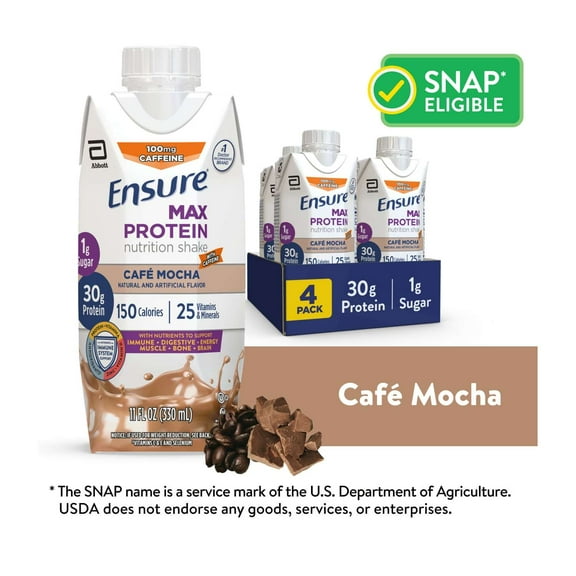 Ensure Max Protein Shake, 30g Protein, Cafe Mocha, 11 fl oz, 4 Pack