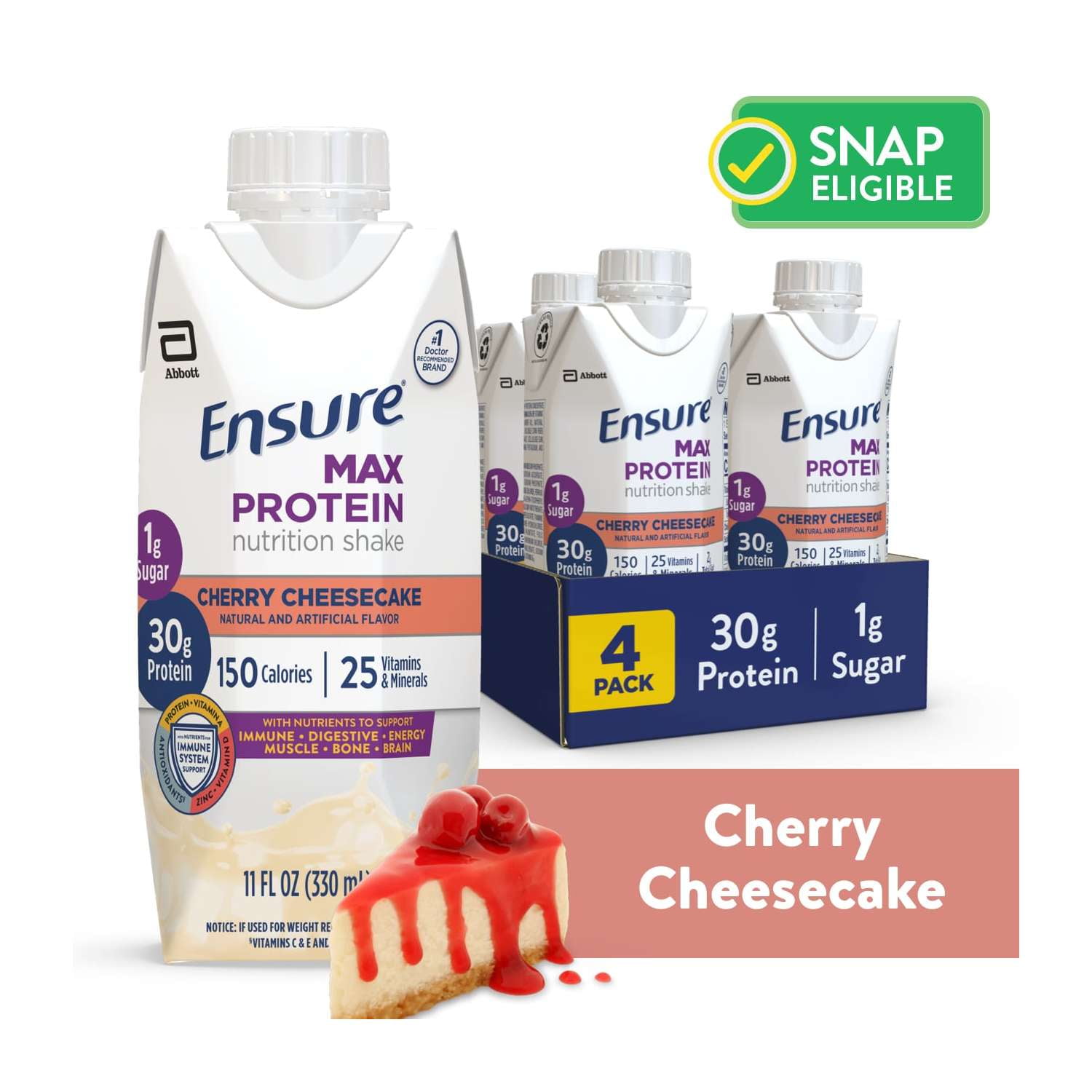 Ensure Max Protein Shake, 30g Protein, Cherry Cheesecake, 11 fl oz, 4 Pack