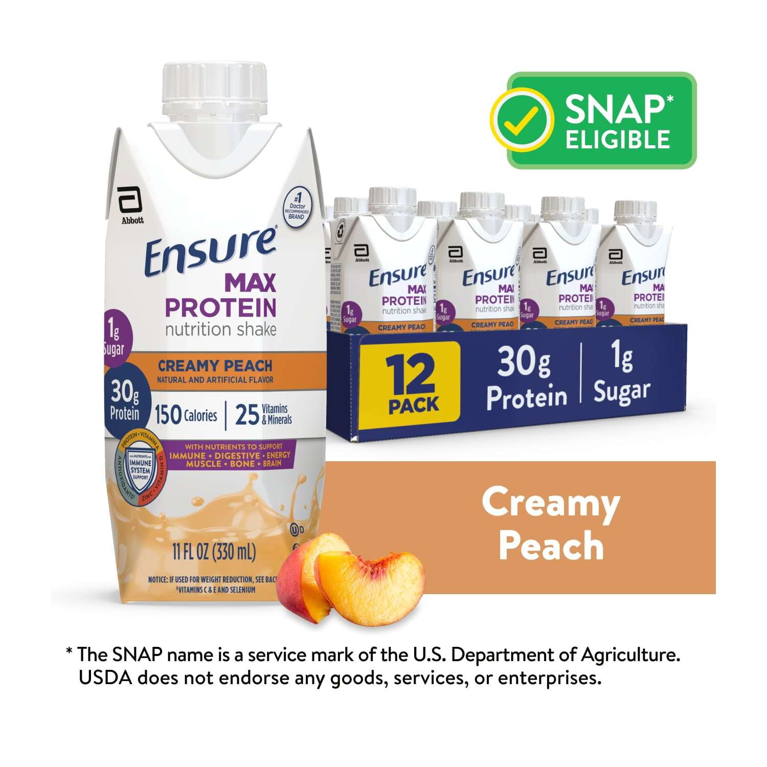 Ensure Max Protein Nutrition Shake, Creamy Peach, 11 fl oz, 12 Count