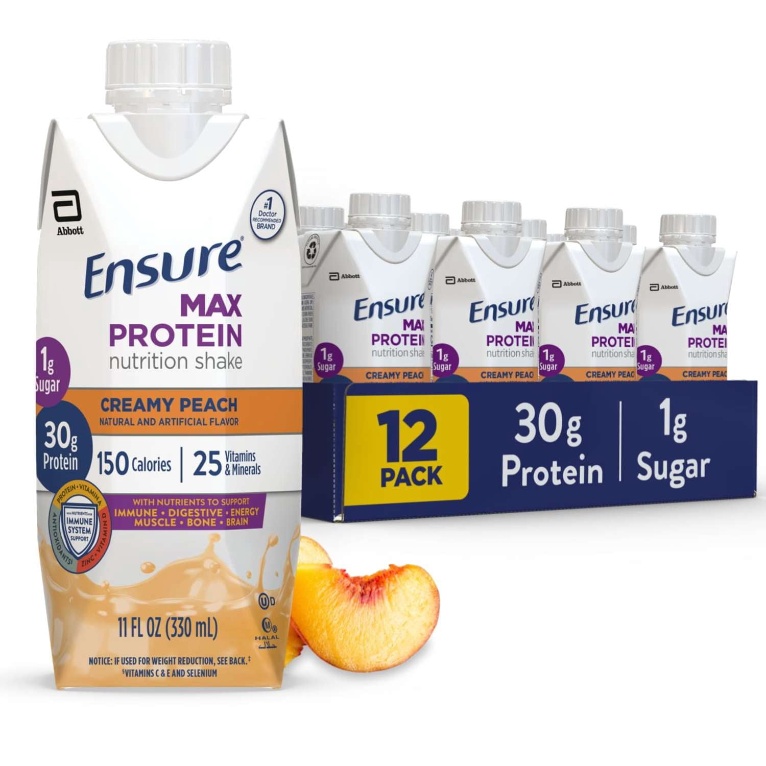 Ensure Max Protein Nutrition Shake, Creamy Peach, 11 fl oz, 12 Count