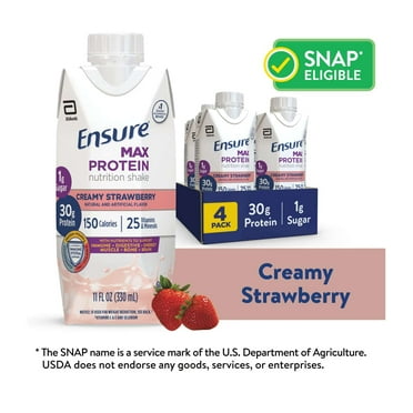 Ensure Max Protein Shake, 30g Protein, Creamy Strawberry, 11 fl oz, 4 Pack