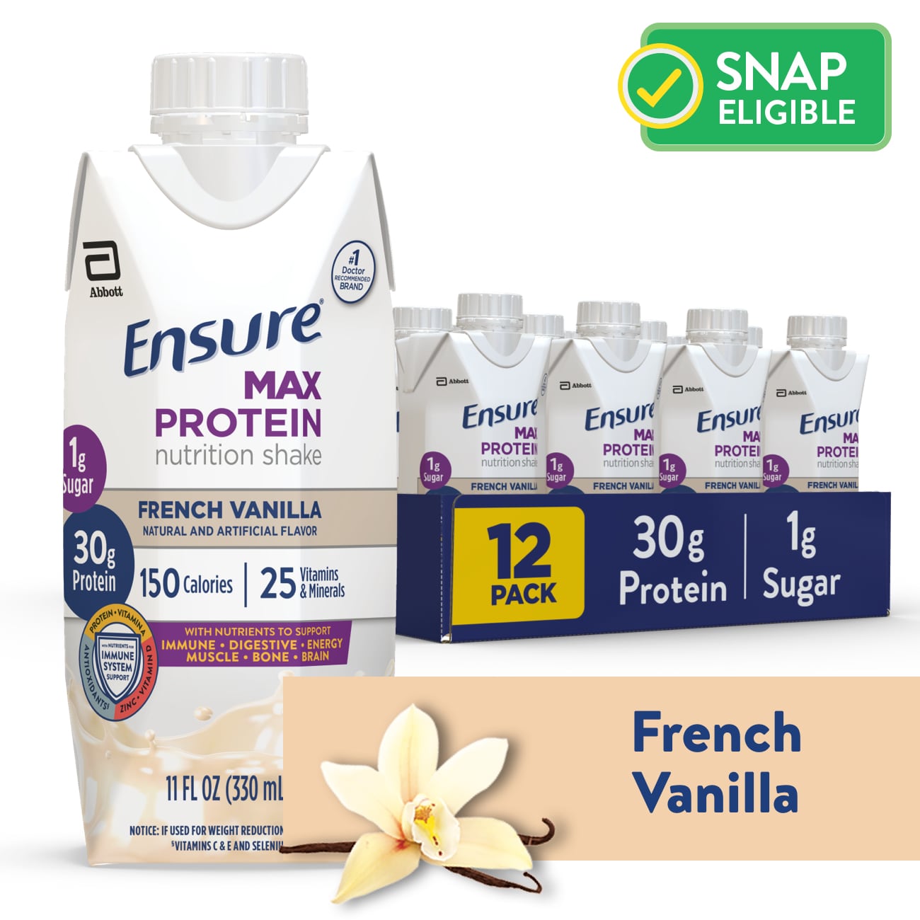 Ensure Max Protein Nutrition Shake, French Vanilla, 11 fl oz, 12 Count - image 1 of 16