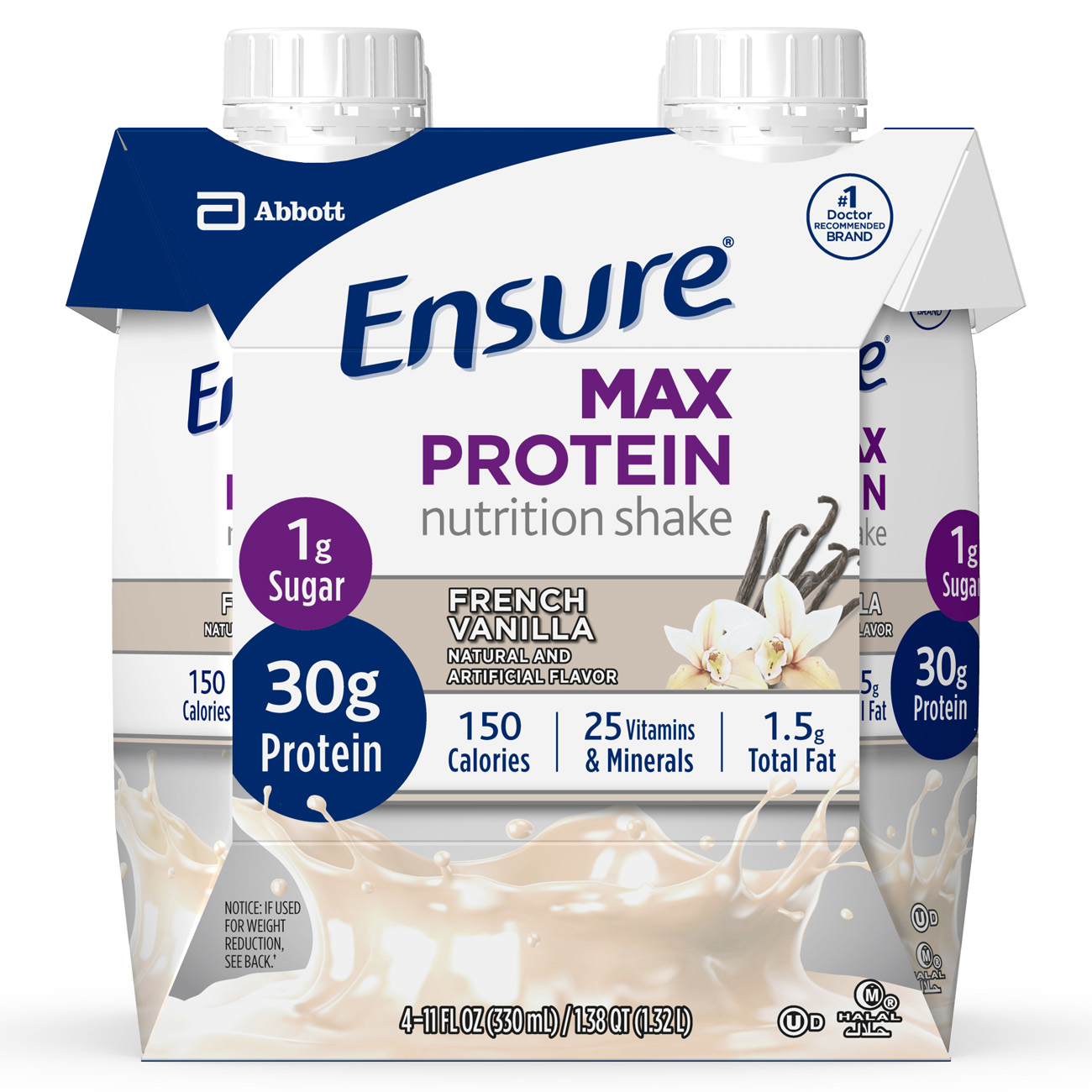 Ensure Max Protein Nutrition Shake, French Vanilla, 11 fl oz, 4 Count - image 1 of 15