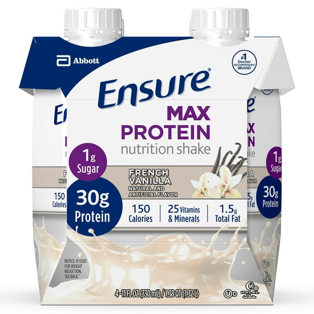 Ensure Max Protein Nutrition Shake, French Vanilla, 11 fl oz, 4 Count