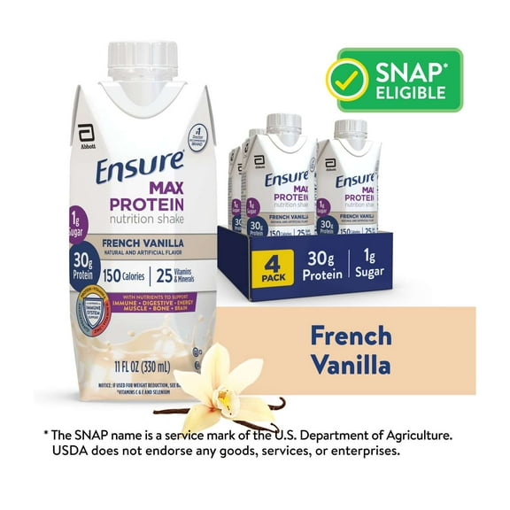 Ensure Max Protein Shake, 30g Protein, French Vanilla, 11 fl oz, 4 Pack