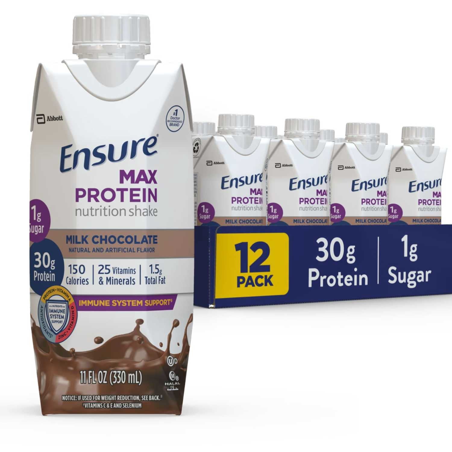 Ensure Max Protein Shake, 30g Protein, Milk Chocolate, 11 fl oz, 12 Pack