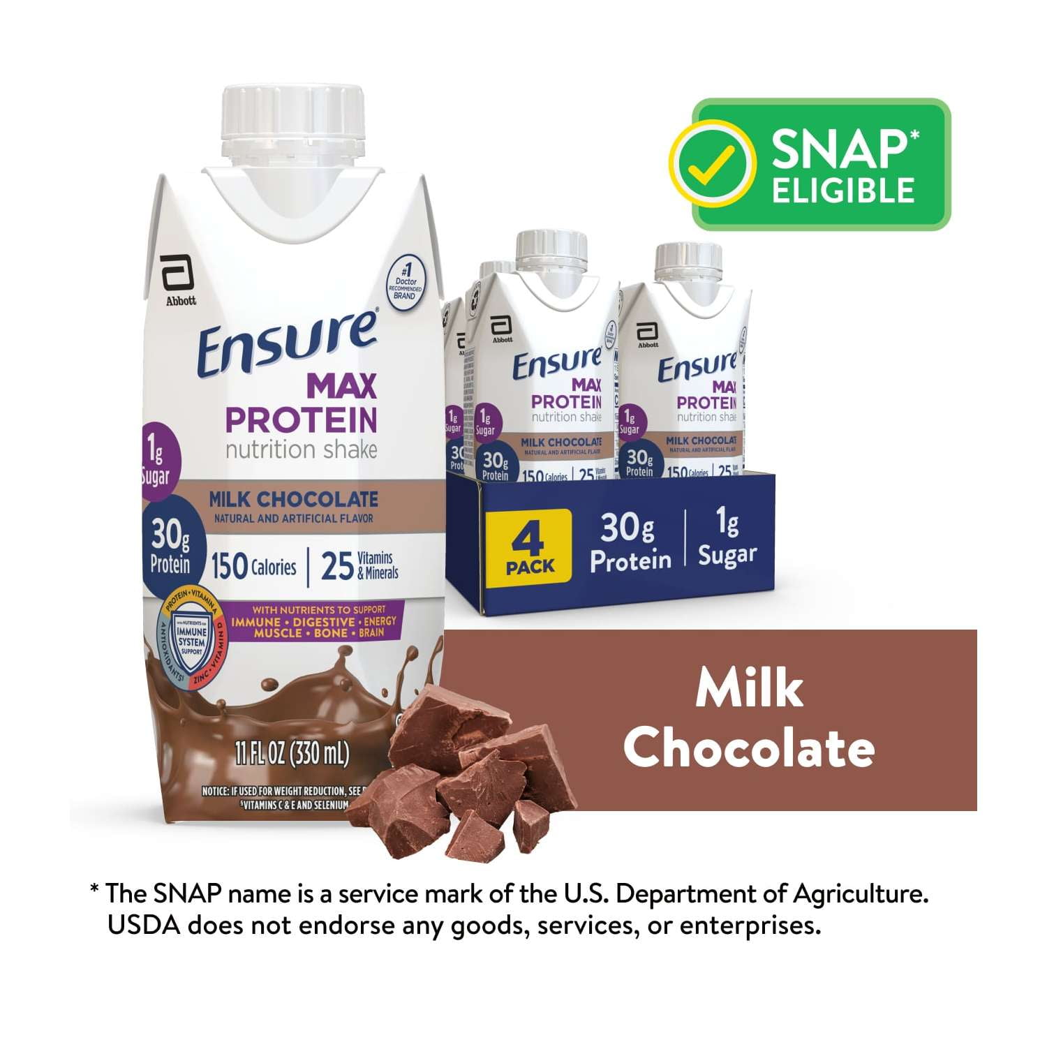 Ensure Max Protein Shake, 30g Protein, Milk Chocolate, 11 fl oz, 4 Pack