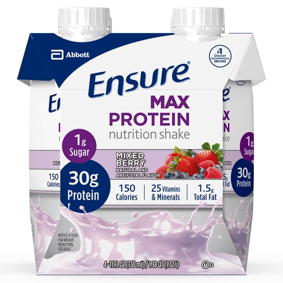 Ensure Max Protein Nutrition Shake, Mixed Berry, 11 fl oz, 4 Count