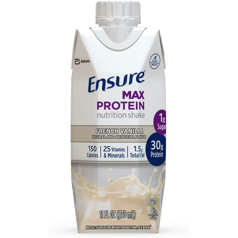 Ensure Max Protein Nutritional Shake with 30g of High-Quality Protein, 1g of  Sugar, High Protein Shake, French Vanilla, 11 Fl Oz, 12 Count 