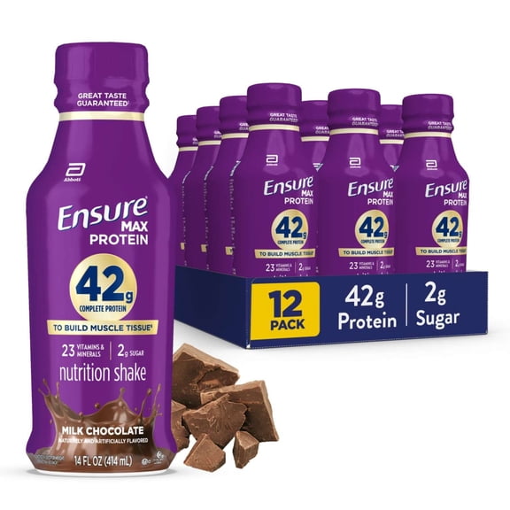 Ensure Max Protein Shake, 42g High Protein, Milk Chocolate, 14 fl oz, 12 Pack