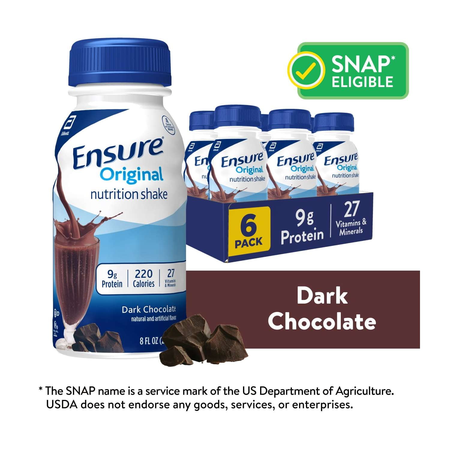 Ensure Original Nutrition Shake, 9g Protein, Dark Chocolate, 8 fl oz - 6 Pack