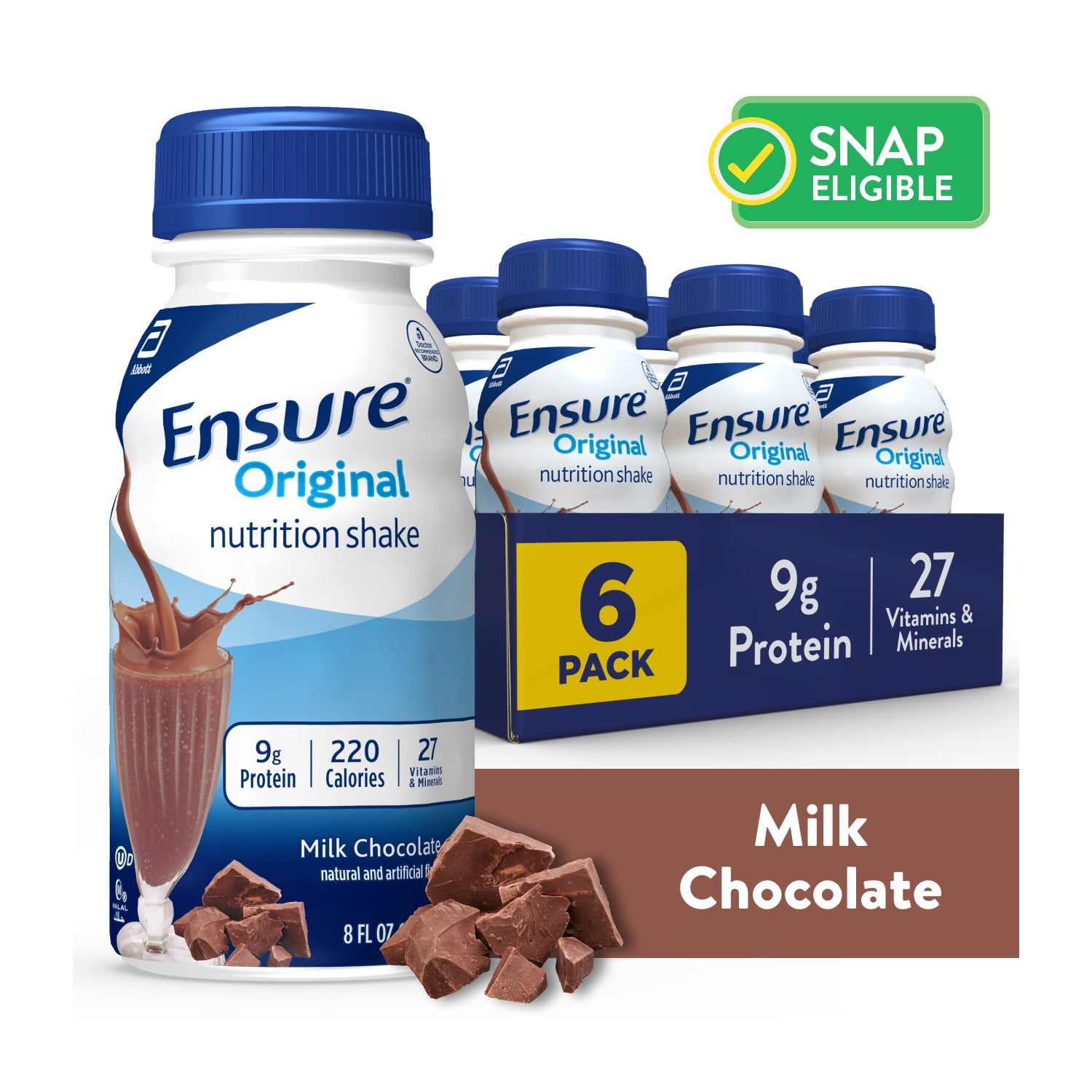 Ensure Original Meal Replacement Nutrition Shake, Milk Chocolate, Ready To Drink, 8 fl oz, 6 Pack