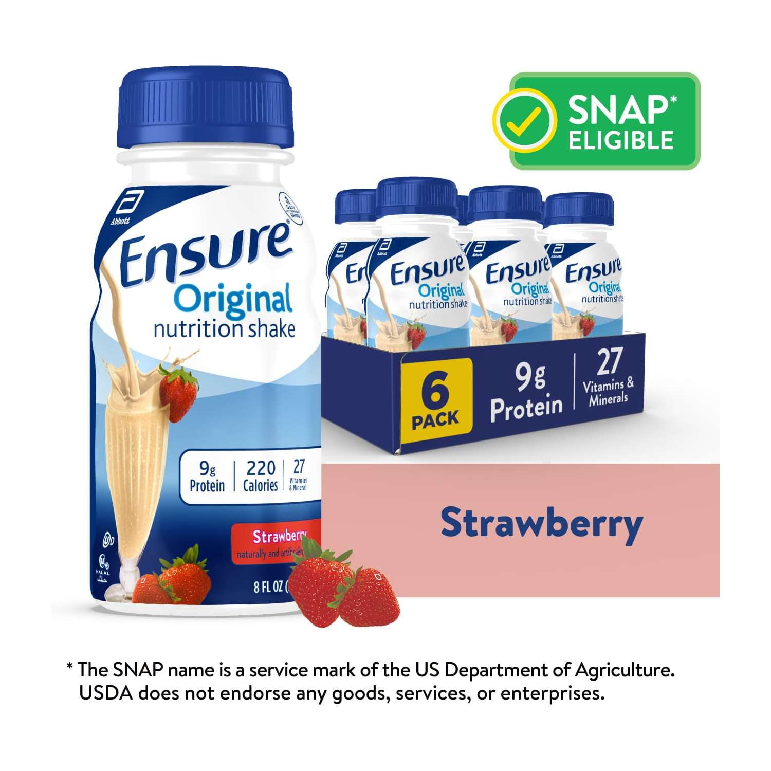 Ensure Original Meal Replacement Nutrition Shake, Strawberry, 8 fl oz, 6 Pack
