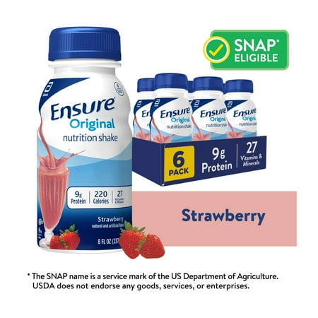 Ensure Original Meal Replacement Nutrition Shake, Strawberry, 8 fl oz, 6 Pack