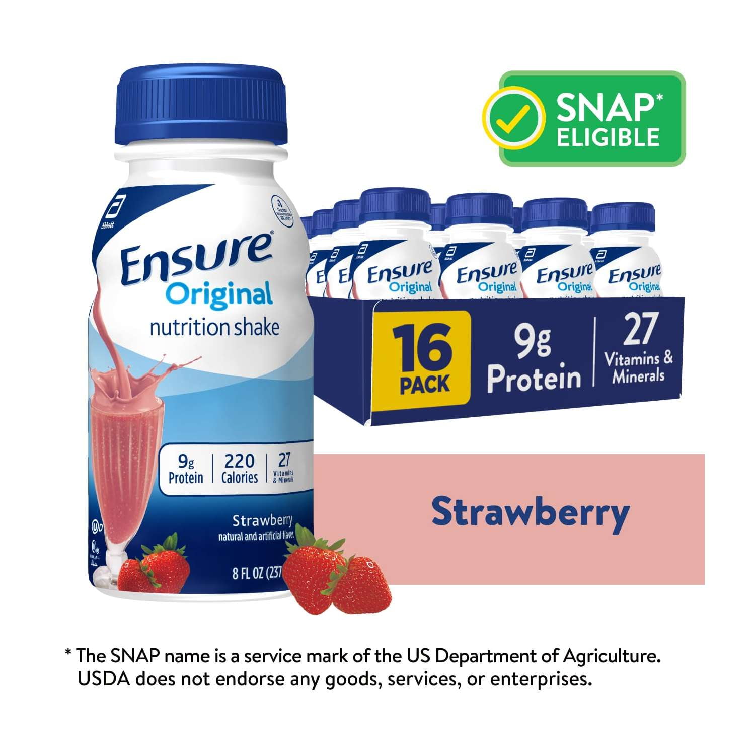 Ensure Original Nutrition Shake, 9g Protein, Strawberry, 8 fl oz - 16 Pack