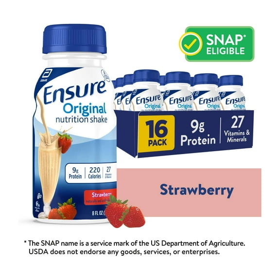Ensure Original Nutrition Shake, 9g Protein, Strawberry, 8 fl oz - 16 Pack
