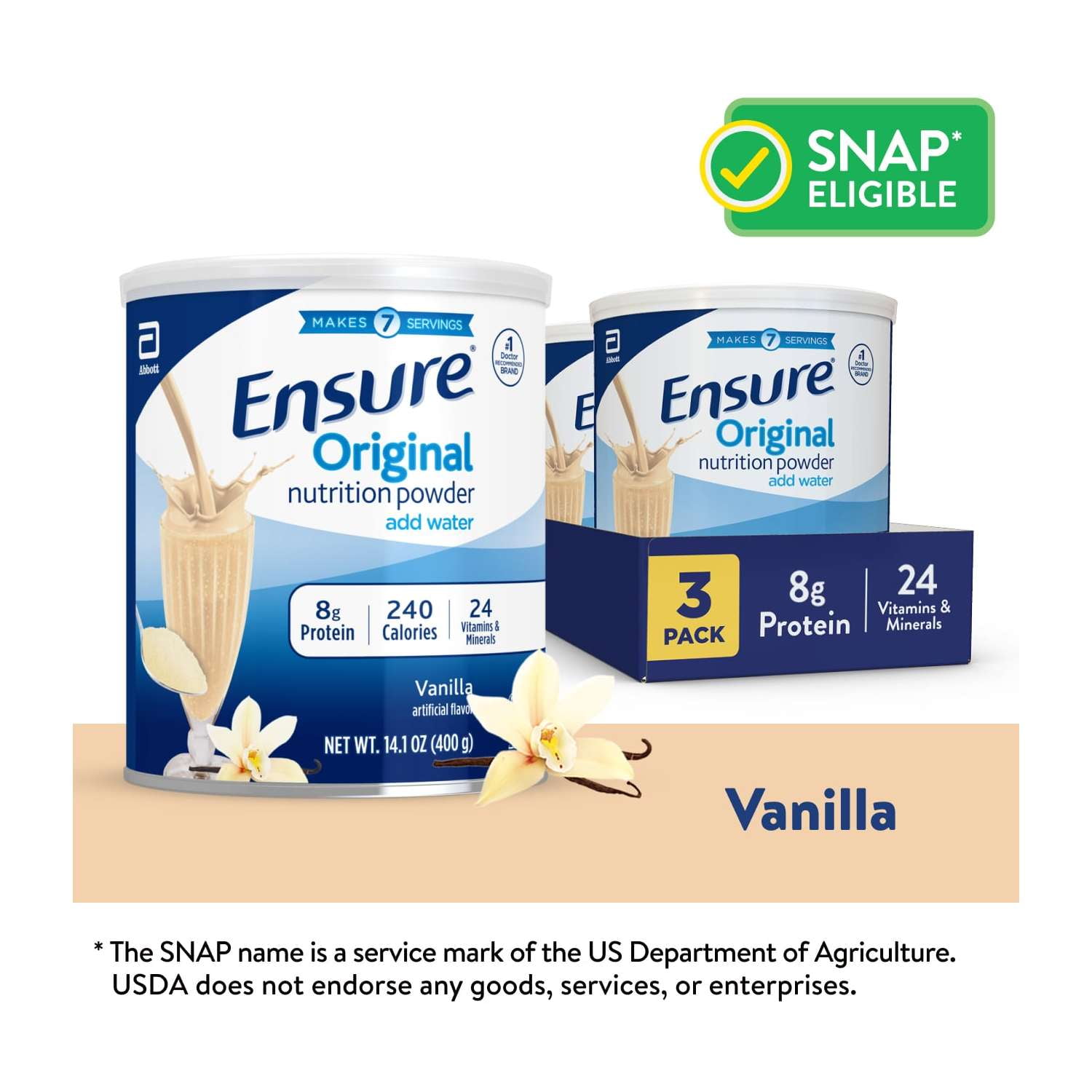 Ensure Original Vanilla Nutrition Powder, Protein Powder, 14.1 oz - 3 pack