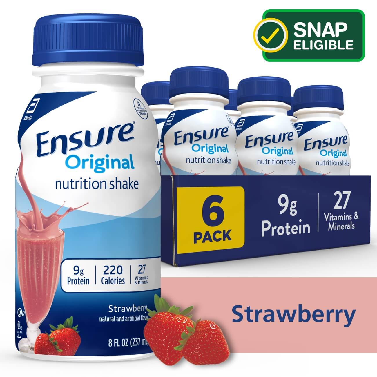 Equate Original Nutritional Shake, Strawberry, 8 fl oz, 6 Count