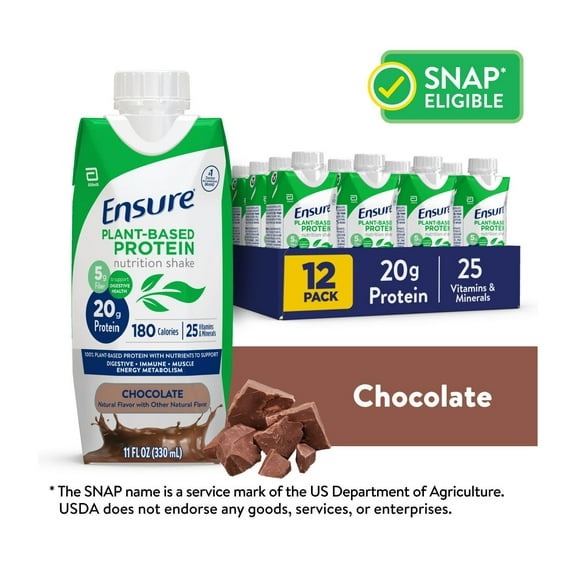 Ensure Plant-Based Protein Shake, Chocolate, 11 Fl Oz, 12 Pack