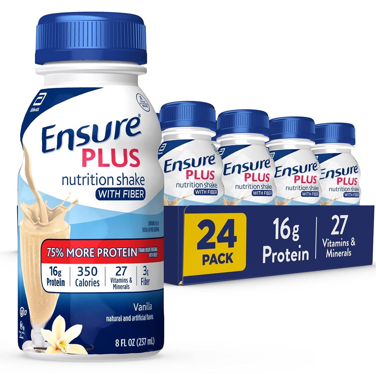 Ensure Plus Liquid Nutrition Shake with 16 Grams of Protein, , Vanilla, 8 FL Oz Bottle (Pack of 24)