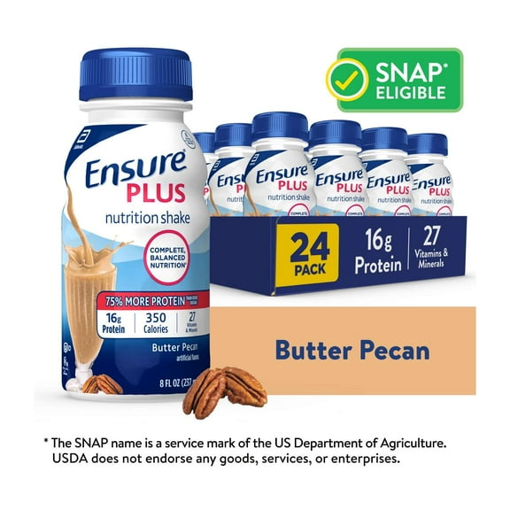 Ensure Plus Meal Replacement Nutrition Shake, Butter Pecan, 16g Protein, 8 fl oz - 24 Pack