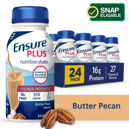 Ensure Plus Meal Replacement Nutrition Shake, Butter Pecan, 16g Protein, 8 fl oz - 24 Pack