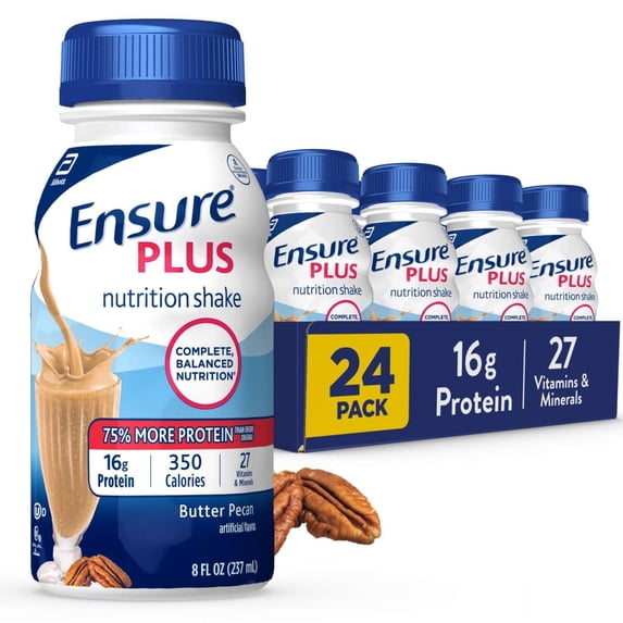 Ensure Plus Meal Replacement Nutrition Shake, Butter Pecan, 16g Protein, 8 fl oz - 24 Pack