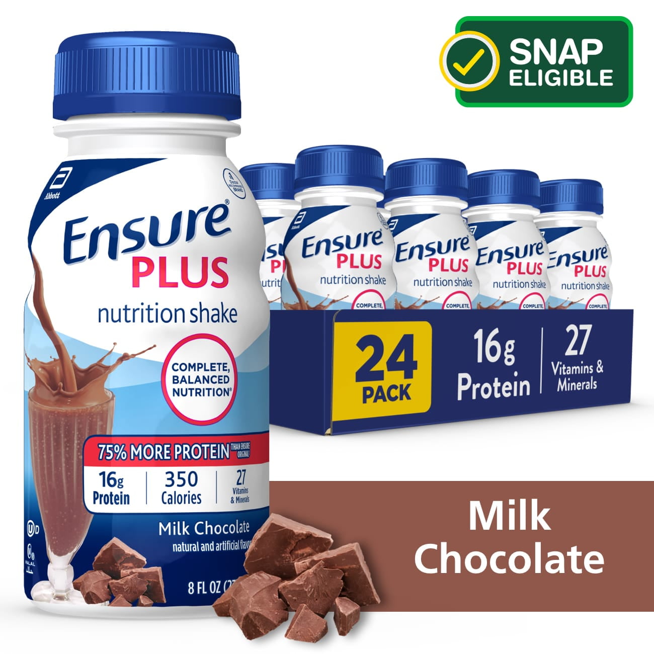Ensure Plus Meal Replacement Nutrition Shake, Milk Chocolate, 8 fl oz, 24  Count 
