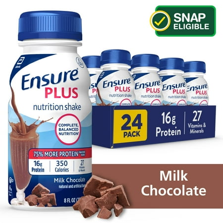 Ensure Plus Meal Replacement Nutrition Shake, Milk Chocolate, 16g Protein, 8 fl oz - 24 Pack