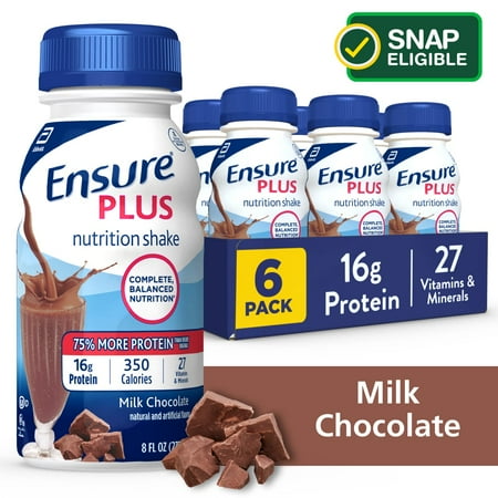 Ensure Plus Meal Replacement Nutrition Shake, Milk Chocolate, 16g Protein, 8 fl oz - 6 Pack