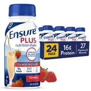 Ensure Plus Meal Replacement Nutrition Shake, Strawberry, 16g Protein, 8 fl oz - 24 Pack