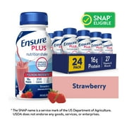 Ensure Plus Meal Replacement Nutrition Shake, Strawberry, 16g Protein, 8 fl oz - 24 Pack