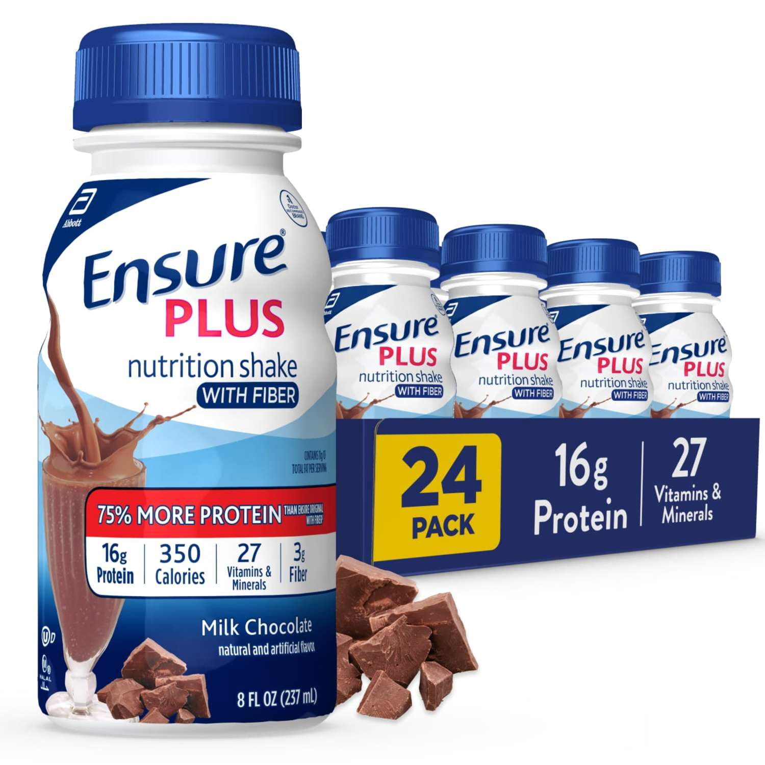 Ensure Plus Meal Replacement Nutrition Shake With Fiber, Milk Chocolate, 16g Protein, 8 fl oz -  24 Pack