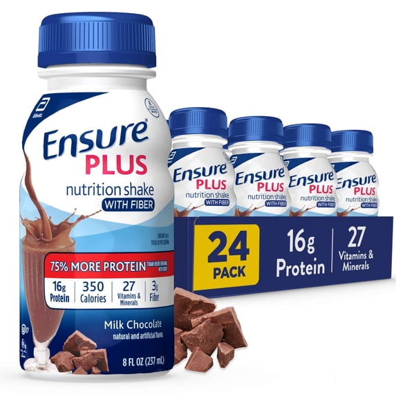 Ensure Plus Meal Replacement Nutrition Shake With Fiber, Milk Chocolate, 16g Protein, 8 fl oz - 24 Pack