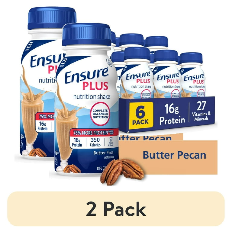 2 pack) Ensure Plus Meal Replacement Nutrition Shake, Butter Pecan, 8 fl oz,  6 Count 